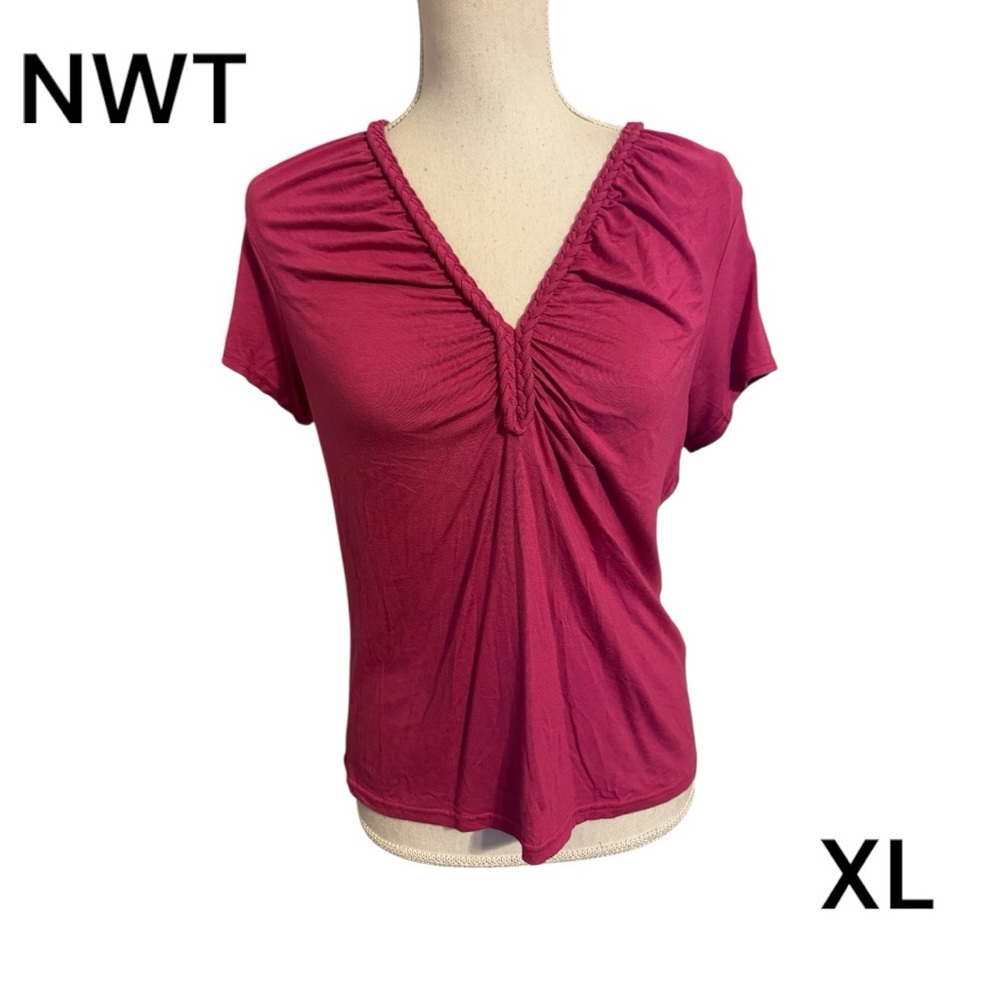 NWT  Willi Smith Pink Ruched Short Sleeve Top  XL    #O